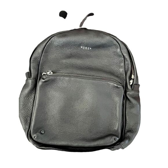 STATE Black Pebble Genuine Leather Backpack  w 3 Exterior Zip Pockets *Pristine - Picture 10 of 13
